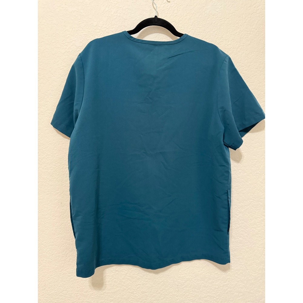 FIGS Technical‎ Collection Teal Blue Scrub Top Short Sleeve V Neck Size Large - Picture 4 of 4